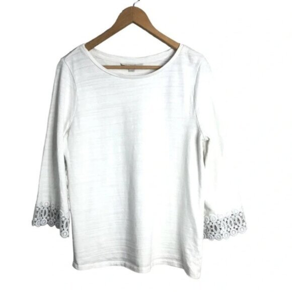 Loft White Pullover Sweater Lace Embellishments M  Lightweight Stylish - Picture 1 of 8